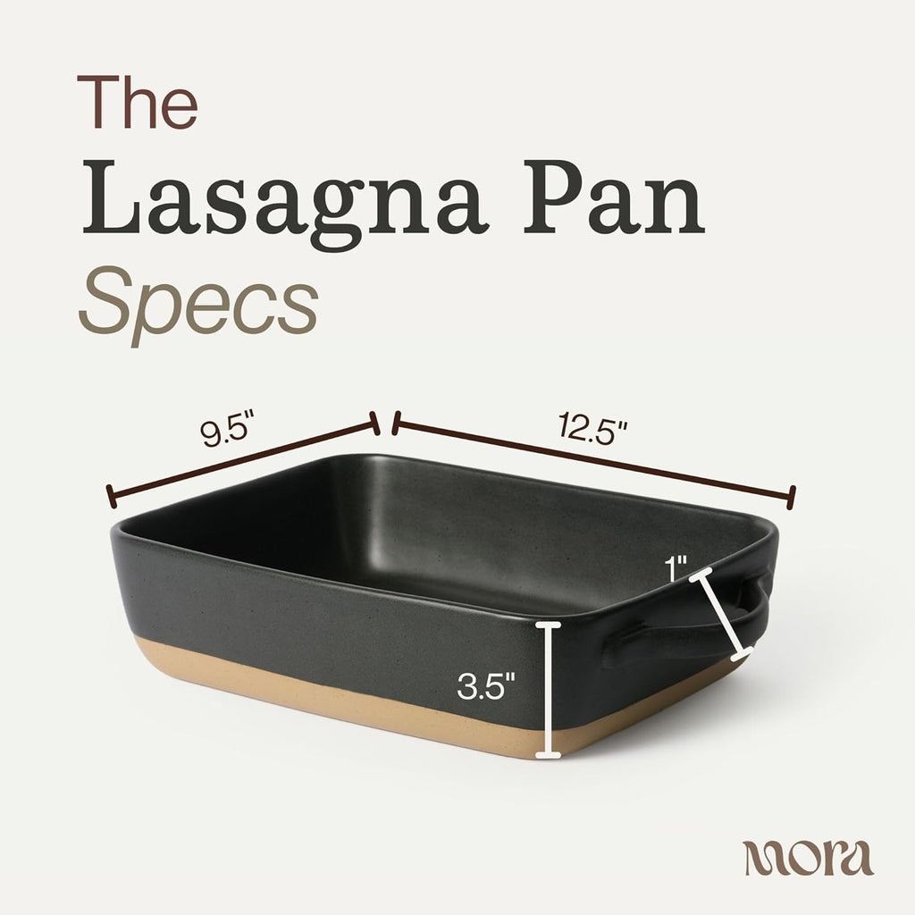 Mora Ceramic Baking Dish - Extra Deep 9x13 in Casserole Pan with Handles | Versatile Porcelain Bakeware in Liquorice