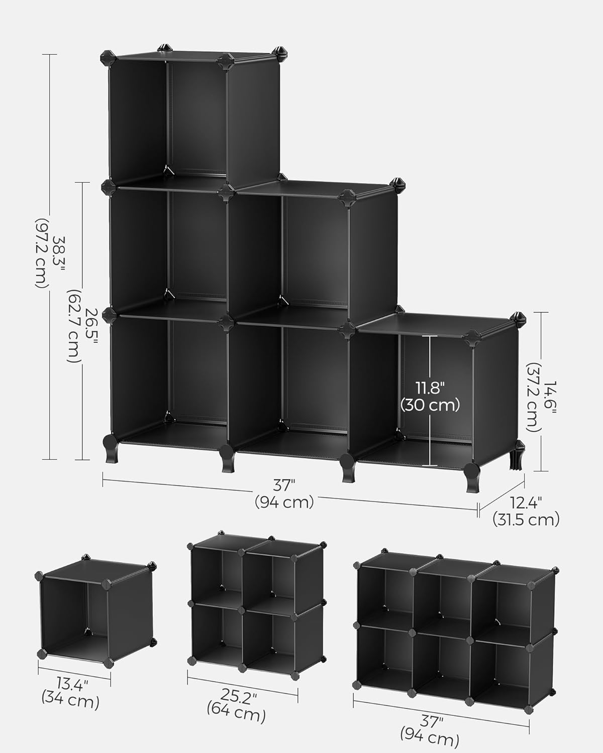SONGMICS 6 Cube Storage Organizer - Modular Bookshelf & DIY Closet Solution | Black, 11.8" Cubes