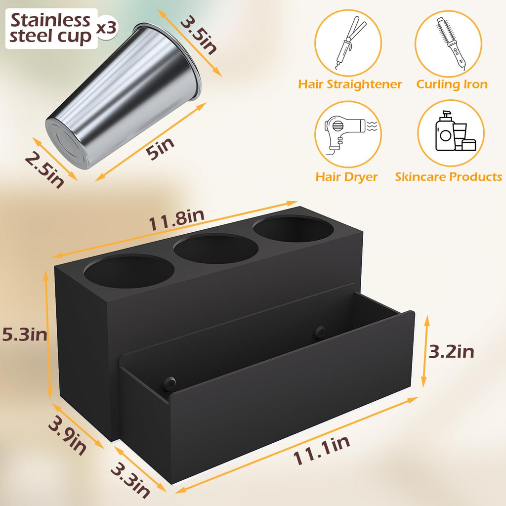 PITBVO Hair Tool Organizer, Removable Blow Dryer Holder for Bathroom, Hot Tools Organizer For Hair Dryer, Blow Dryer, Curling Iron, Hair Straightener, Bathroom Countertop Organizer, Matte Black