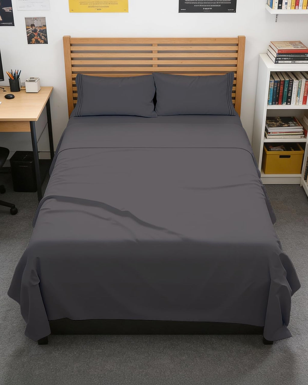Skiennix Full XL Bed Sheet Set - Soft, Breathable & Cooling 4-Piece Luxury Bedding - Deep Pockets, Dark Grey
