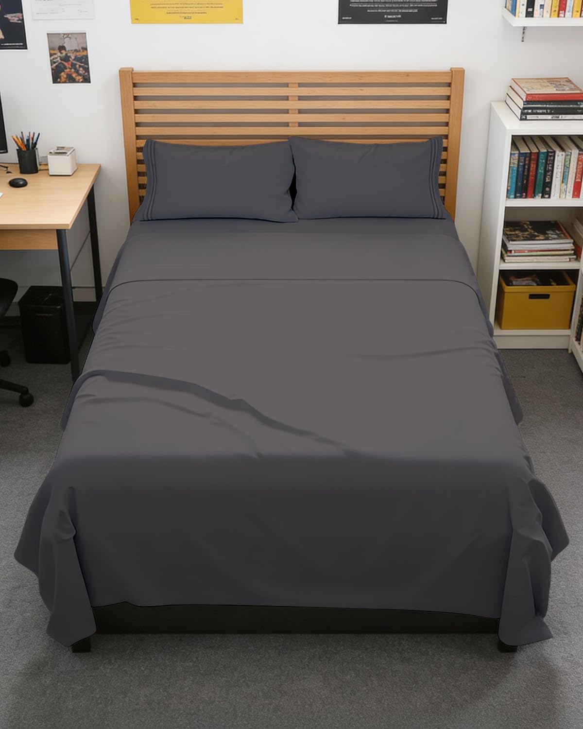 Skiennix Full XL Bed Sheet Set - Soft, Breathable & Cooling 4-Piece Luxury Bedding - Deep Pockets, Dark Grey