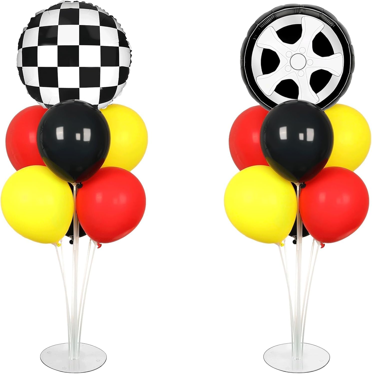 Race Car Party Balloons Kit - 2 Sets with Checkered Foil Balloons | Red, Black & Yellow Birthday Decor for Boys