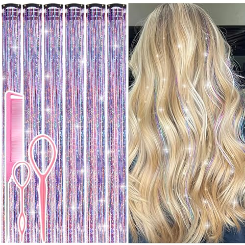 Rootoo Clip-In Hair Tinsel Extensions - 24 Inch Colorful Fairy Hair Glitter Strands