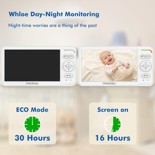 HelloBaby Baby Monitor - 6" IPS Screen, 30-Hour Battery, No WiFi, Night Vision, 1000ft Range, 2-Way Talk