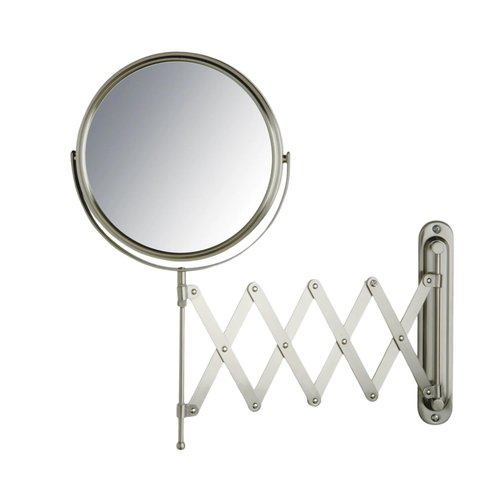 JERDON Two-Sided Wall-Mounted Makeup Mirror - Makeup Mirror with 7X Magnification & Extendable Arm - 8-inch Diameter Mirror with Nickel Finish Wall Mount - Model JP2027N