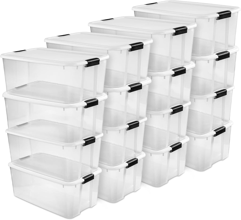 Sterilite 16-Pack Ultra Latching Storage Bins - Clear Plastic, 116 Quart Heavy-Duty Organizers for Home & Office