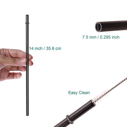 Dakoufish 14 inch Black Hard Plastic Straw Long Replacement Reusable Straws for 100 oz 64 oz 32 oz Tumblers, Jars, Stanley, YETI, Starbucks,Cups, water bottles BPA Free,Set of 12 with Cleaning Brush