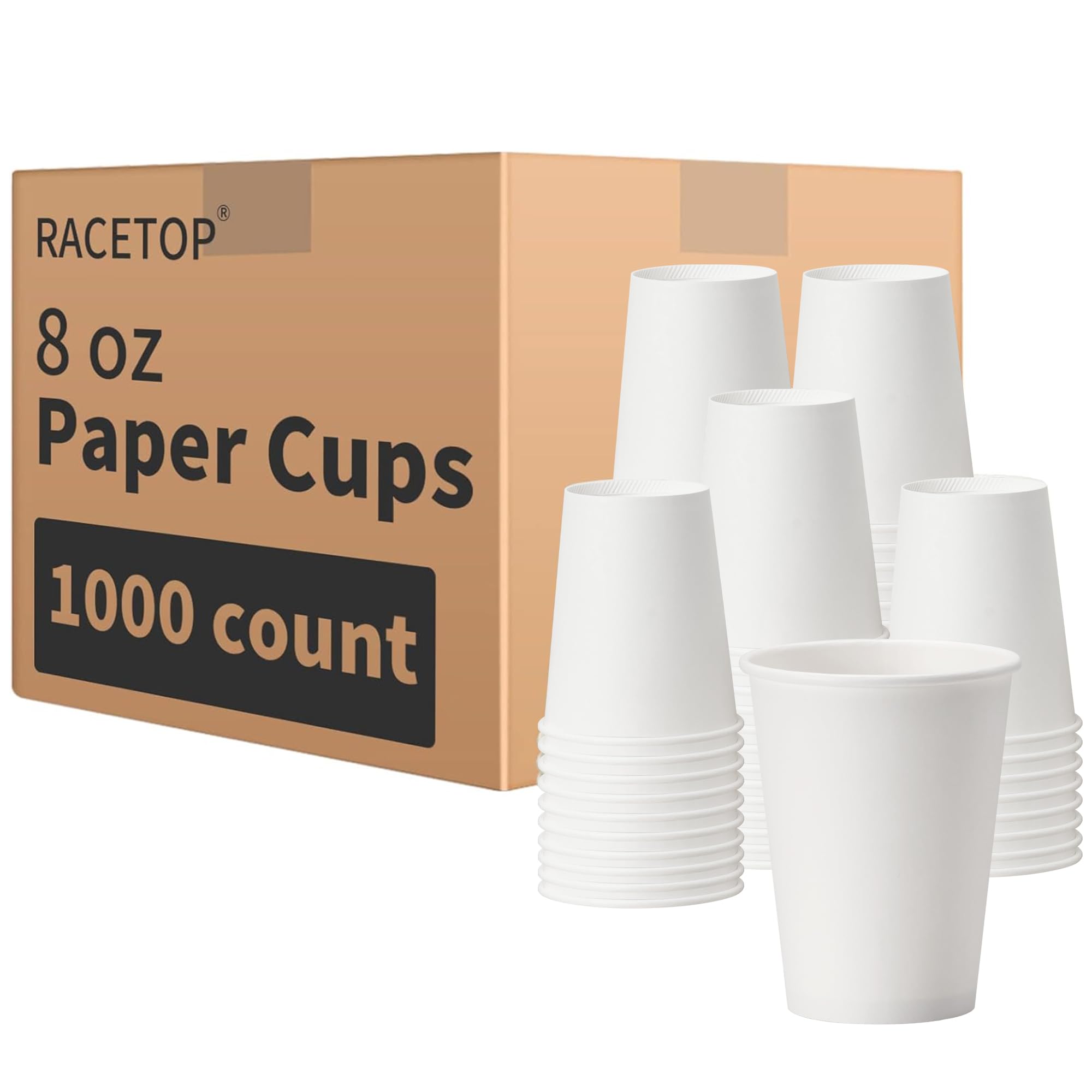 RACETOP 8 oz 1000 Pack Disposable Paper Coffee Cups, Paper Cups 8 oz Disposable, Ideal for Party, Home, Office