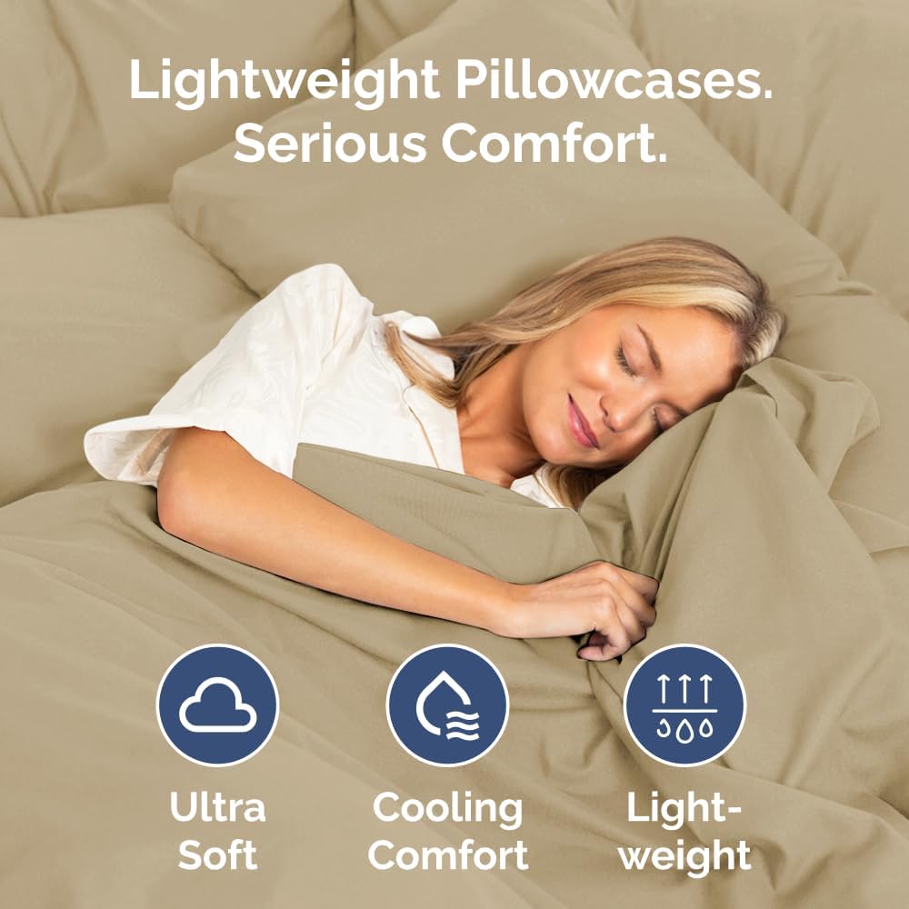 Skiennix Body Pillowcases Set of 4 | Soft, Cozy 20x54 Long Pillow Covers - Breathable & Fade-Free, Machine Washable (Beige)