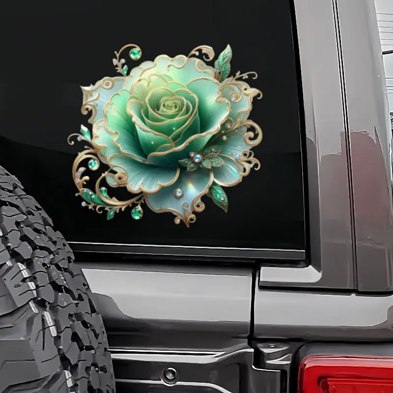 Waterproof Green Rose Floral PVC Car Decals for Laptops & More