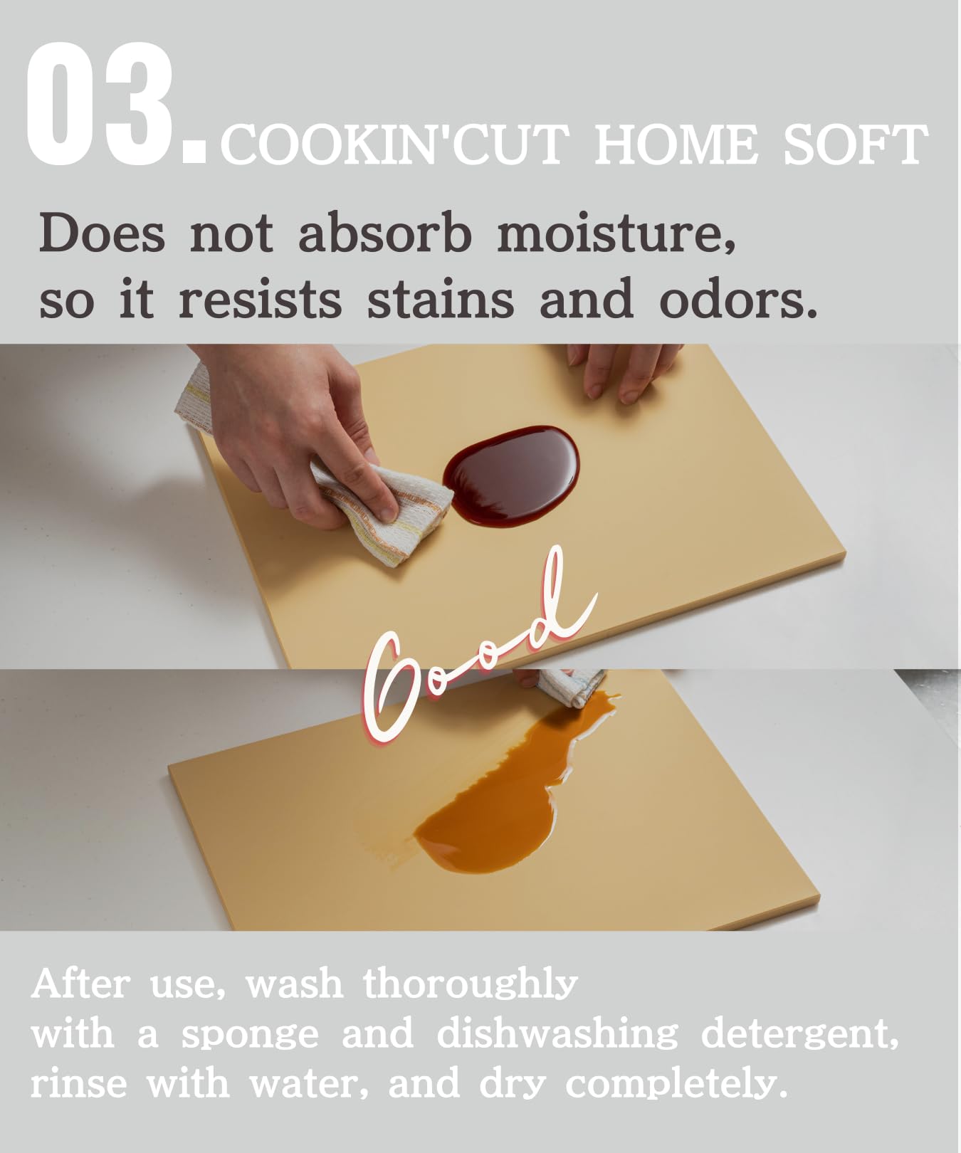 Nihon Sandain Synthetic Rubber Cutting Board – “Cookin' Cut” Soft Household Use, Size M 12.99×9.84×0.31in, 1.63lb,Beige – Scratch Resistant, Dishwasher Safe, Lightweight and Portable Made in Japan