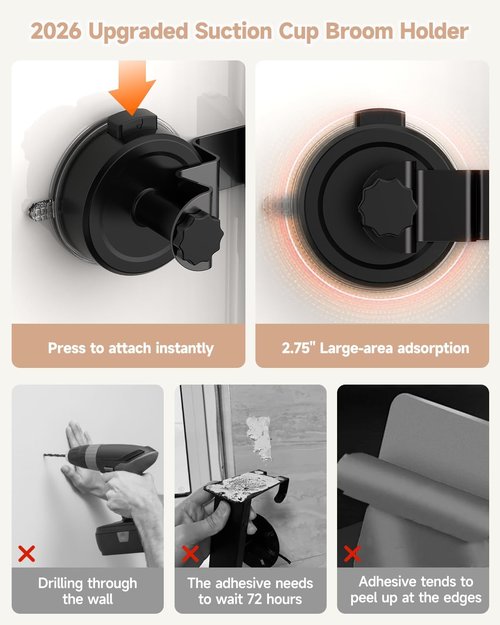 2026 Upgrade Broom Holder by [Brand Name] - Wall Mount Organizer with 4 Racks & 3 Hooks for Home