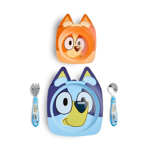 Bluey Kids Dinnerware Set - Suction Plate, Bowl & Stainless Steel Silverware - 4-Piece Feeding Set