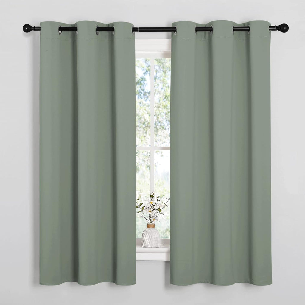 NICETOWN Blackout Short Curtains - Thermal Insulated Grommet Top Drapes for Nursery | Greyish Green (42 x 63 inches)