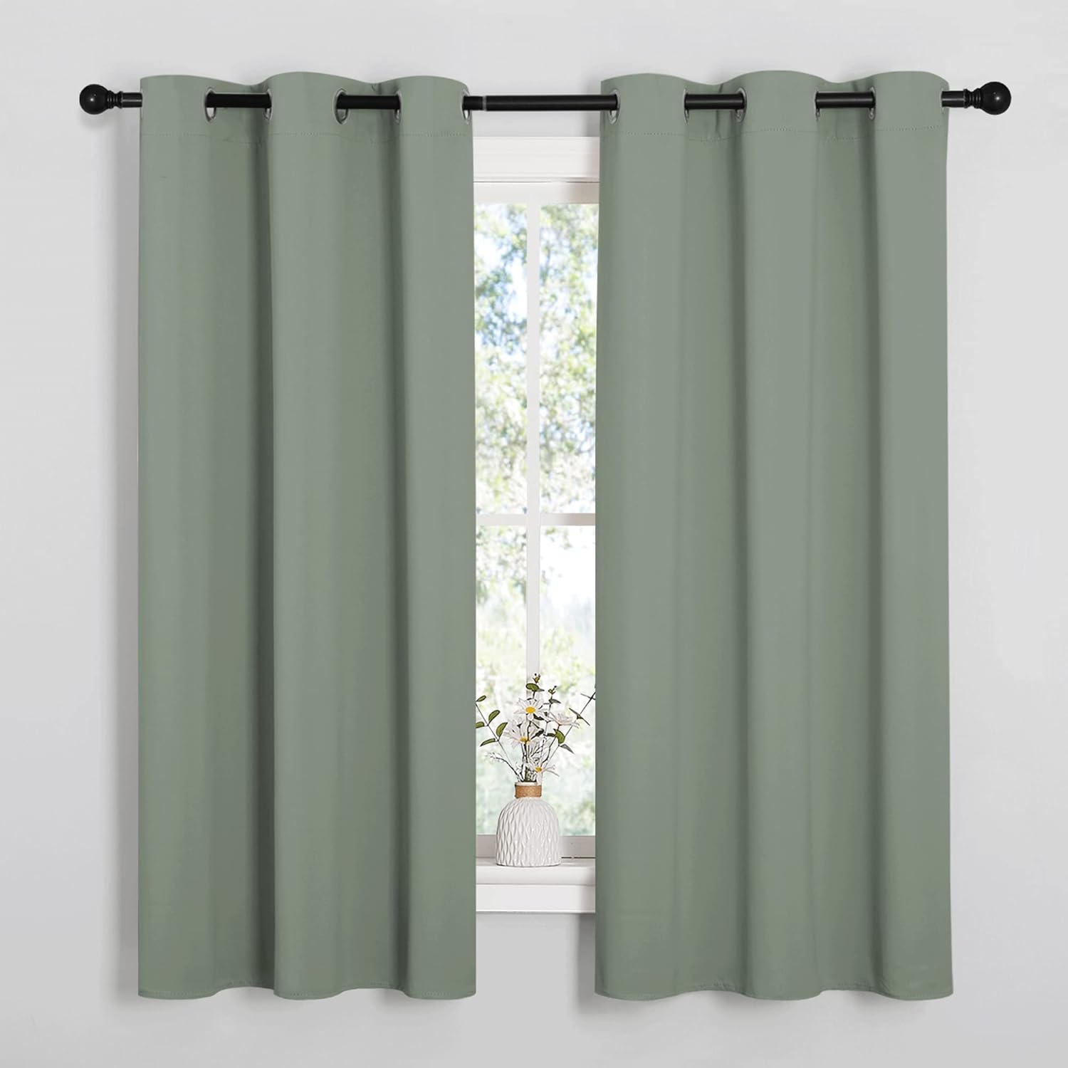 NICETOWN Blackout Short Curtains - Thermal Insulated Grommet Top Drapes for Nursery | Greyish Green (42 x 63 inches)