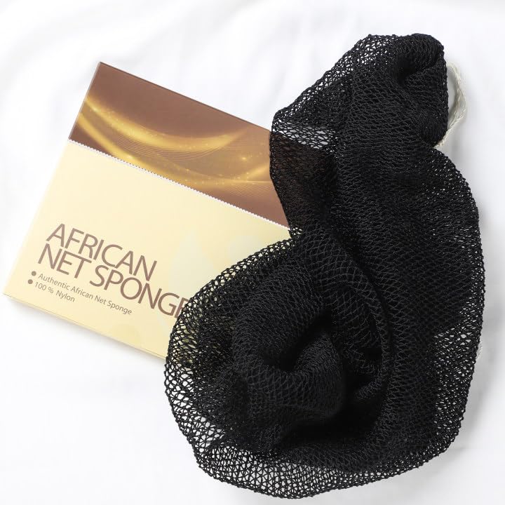 Gemsanva Authentic African Exfoliating Body Bath Net Sponge Black