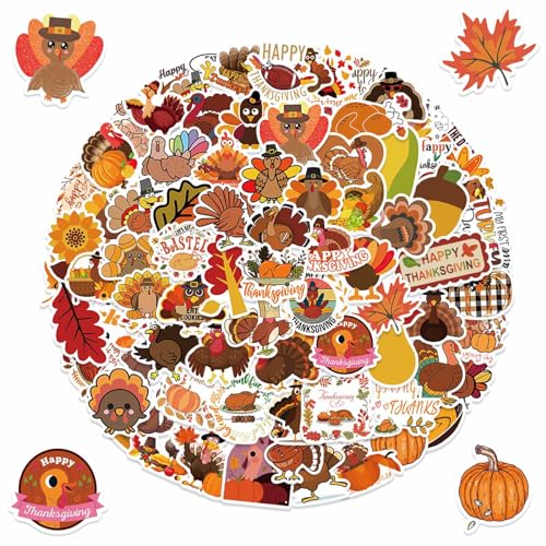 Thanksgiving Stickers Pack - 100 Waterproof Cute Fall Designs