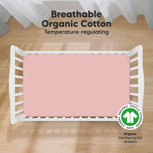 KeaBabies Organic Crib Sheets - 2-Pack Fitted Jersey Cotton for Boys & Girls | Soft & Breathable (Rose, 52x28)