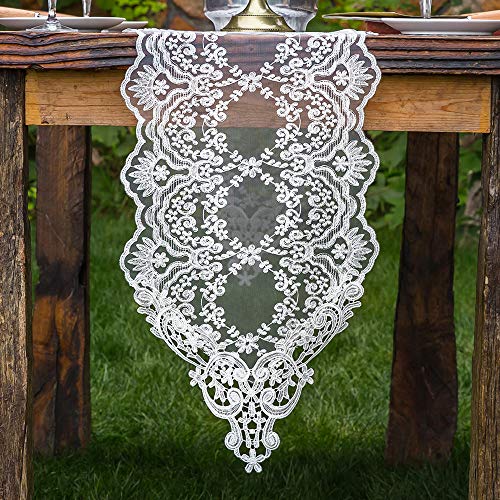 Garden Lace Table Runner 12 x 48 Inch Macrame Embroidered Polyester