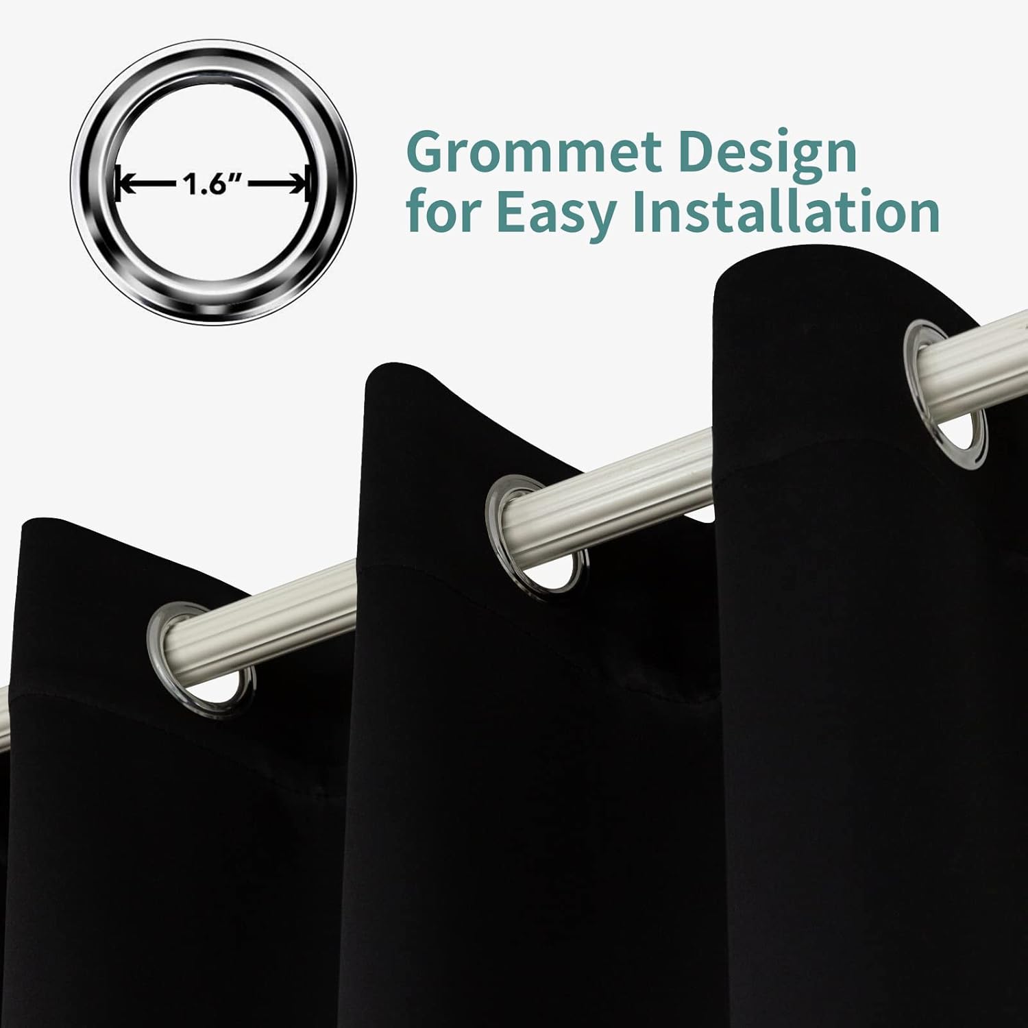Pickluc Grommet Blackout Curtains - Light Blocking & Thermal Insulated Drapes | 42" x 54", Black, 2 Panels