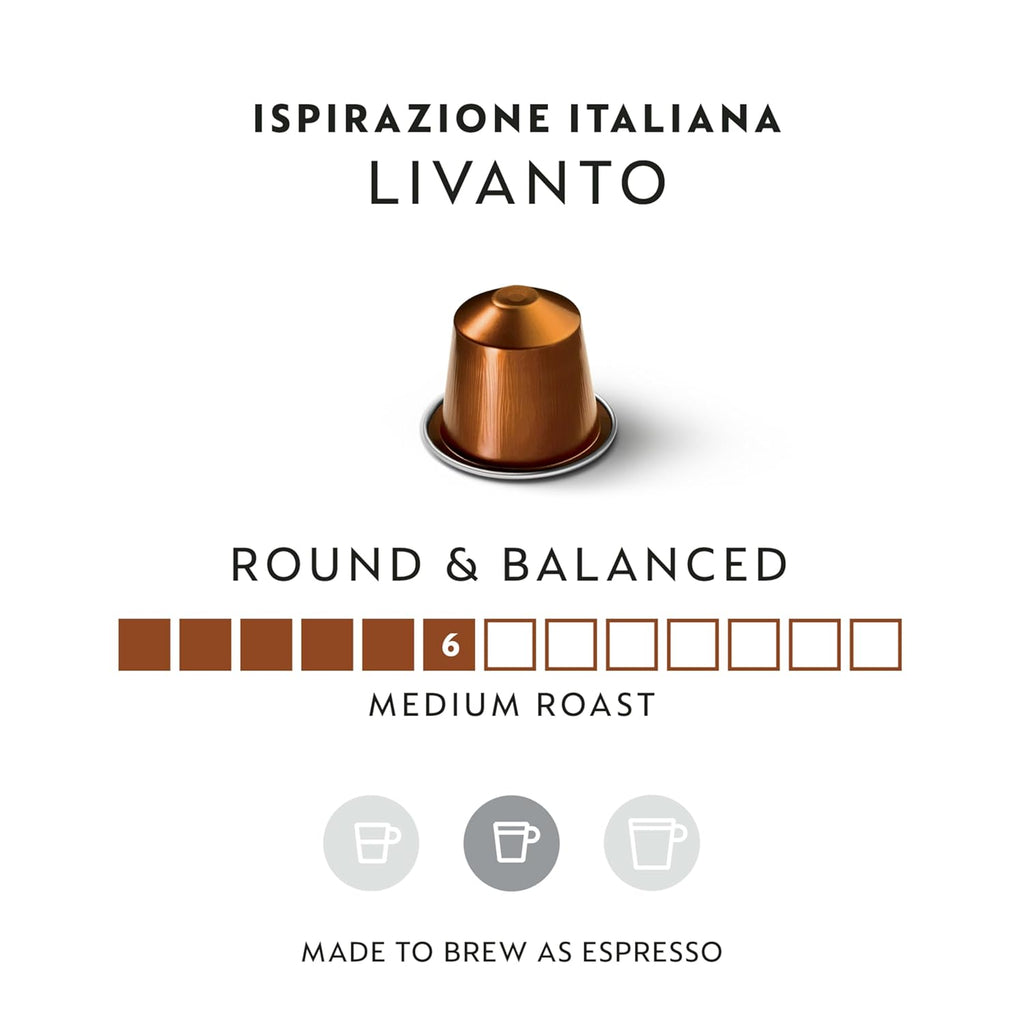 Nespresso Livanto Espresso Coffee Capsules - Medium Roast, 50 Count Coffee Pods for Rich Flavor