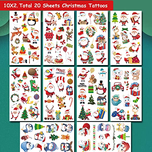 Hohamn 240 PCS Christmas Temporary Tattoos for Kids Party Favors 20 Sheets