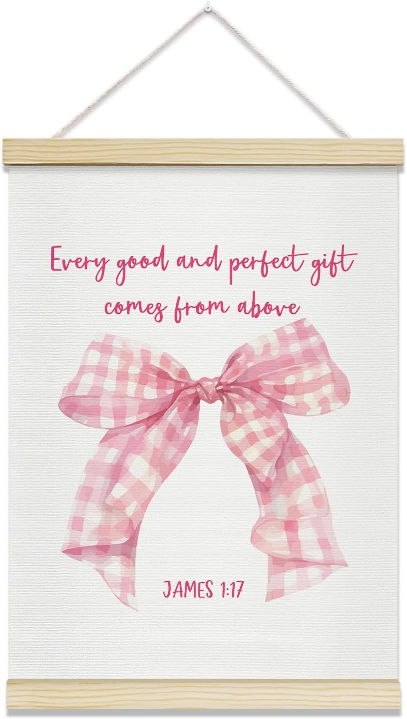 TRKAE Pink Bow Ribbon Canvas Poster Hanger Frame | Trendy Christian Wall Art for Girls - Perfect Bedroom Decor
