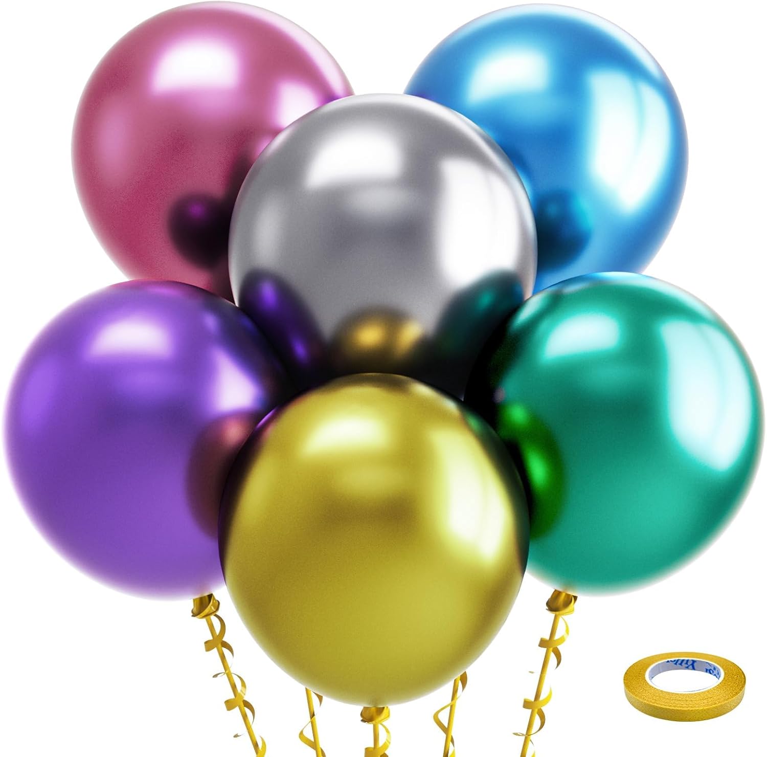 Bezente Metallic Chrome Balloons - 18 Inch Assorted Latex Party Balloons | 30 Pack for New Year, Birthday, Wedding Decor