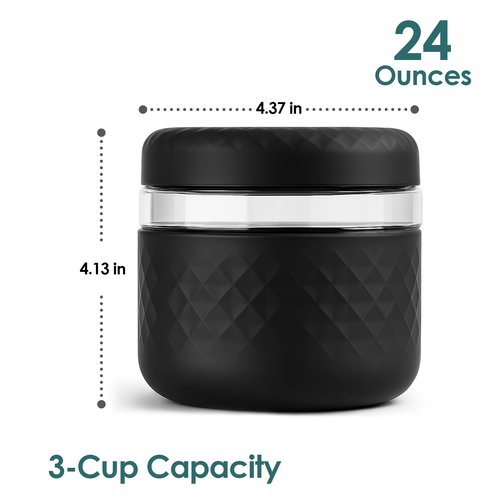 Cafezi 24 oz Glass Lunch Bowl Containers with Lids 2 Pack | Leak & Spill Proof, BPA-Free, Microwave & Dishwasher Safe | Airtight Meal Prep & Food Storage Jar for Lunch, Salad, Soup, Oats, Stew, Yogurt