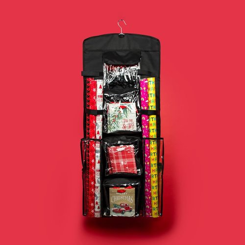 Joyful Moose Gift Bag Organizer - Christmas Wrapping Paper Storage Container | Black Color