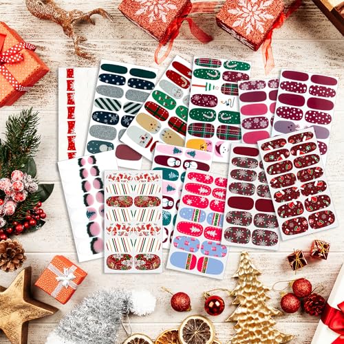 WOKOTO 12 Sheets Christmas Nail Polish Strips - Festive Holiday Full Wraps
