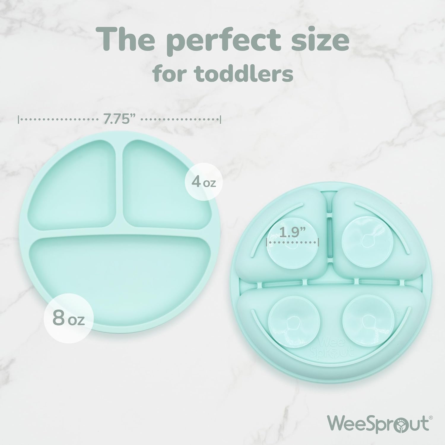 WeeSprout Suction Plates - 100% Silicone Dinnerware Set for Babies & Toddlers | Divided Design, 3 Pack