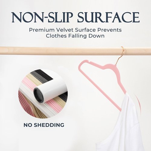HOUSE DAY Pink Velvet Hangers - Premium Non-Slip Felt Clothes Hangers | Heavy Duty, Space-Saving Design, 360° Swivel Rose Gold Hook