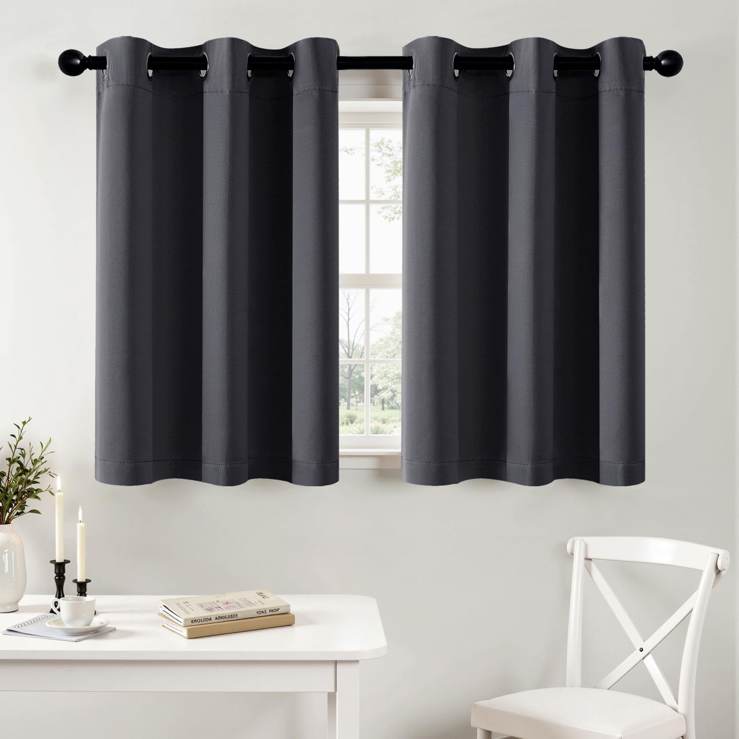 MIULEE Short Curtains - Dark Grey Blackout Thermal Insulated Drapes | 2 Panels, W40 x L36 Inch for Kitchen & Bathroom