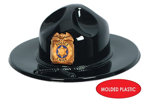 Beistle 24 Piece Police Chief Plastic Trooper Party Hats – Halloween Costume Accessory, Black