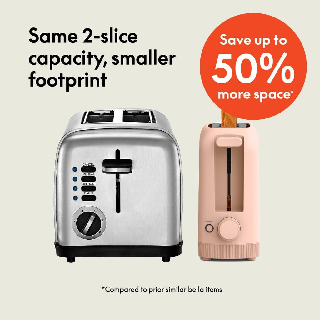 Bella 2 Slice Slim Toaster - 10” Long Slot with 6 Shade Settings, Reheat & Cancel Functions, Blossom Color