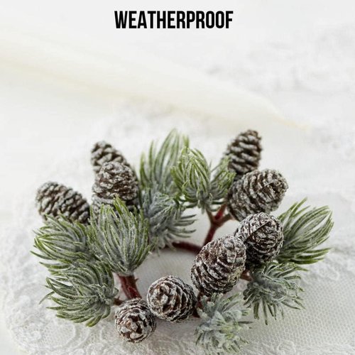 Artificial Pine & Pinecone Candle Rings - Set of 6 Faux Snowy Pine Decor for Holiday Tables