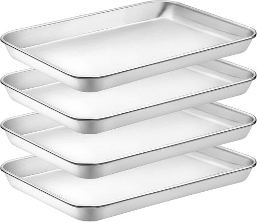 CEKEE Stainless Steel Baking Sheet Pan Set - Heavy Duty, Warp Resistant Cookie Trays | 4 Pieces, 9.3 x 6.9 x 0.98 Inch