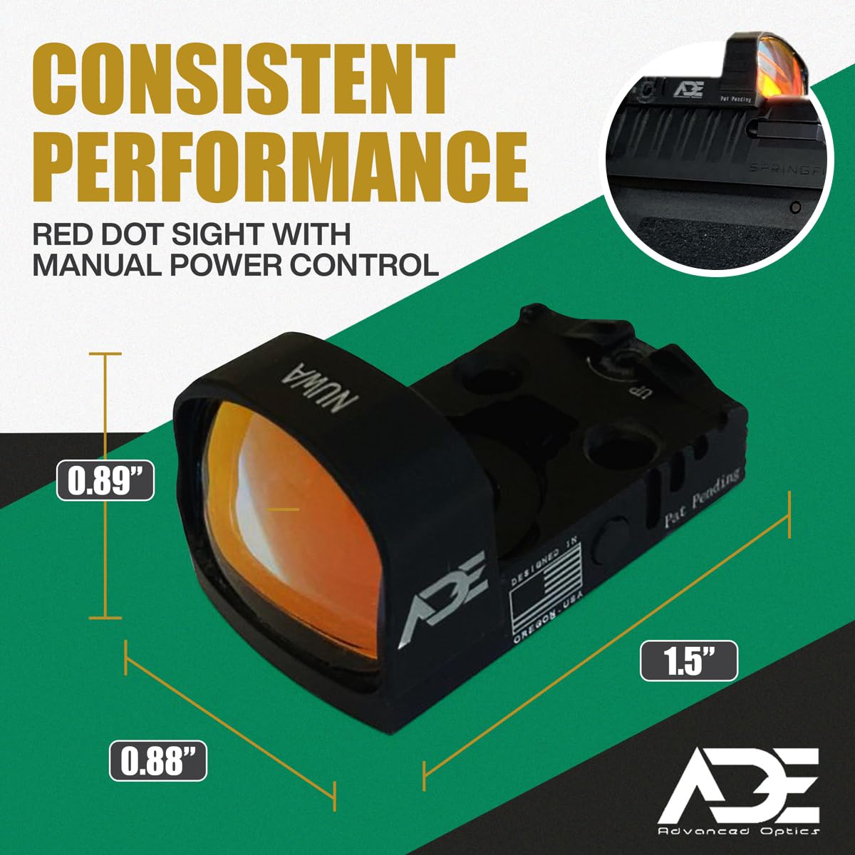 Ade Advanced Optics NUWA Red Dot Sight – Compact Reflex Optic with 2 MOA Dot, RMS/RMSC Footprint – Fits Canik TP9 Elite SC, Sig Sauer P365XL, Ruger Max-9, Springfield Hellcat OSP/PRO - S/N: RD3-021