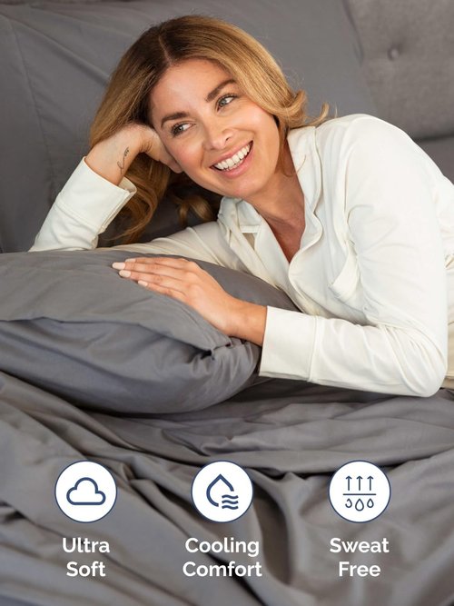 Extra Deep Queen Sheet Set - 4 Piece Breathable Cooling Bed Sheets - Fits 18-24 Inch Mattresses - Ultra Soft, Wrinkle-Free Dark Grey
