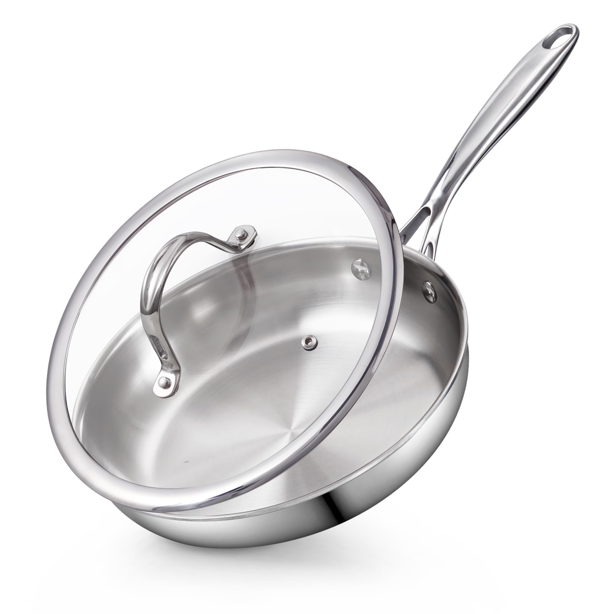 Cooks Standard Stainless Steel Frying Pan with Lid, 12-Inch Multi-Ply Clad Wok Stir Fry Pan, Kitchen Skillet, Silver