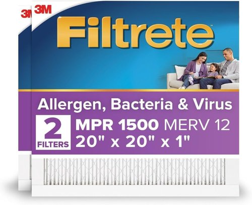 Filtrete 20x20x1 Air Filter - MERV 12, MPR 1500 | Asthma & Allergy Friendly 2-Pack, Pleated HVAC Filters