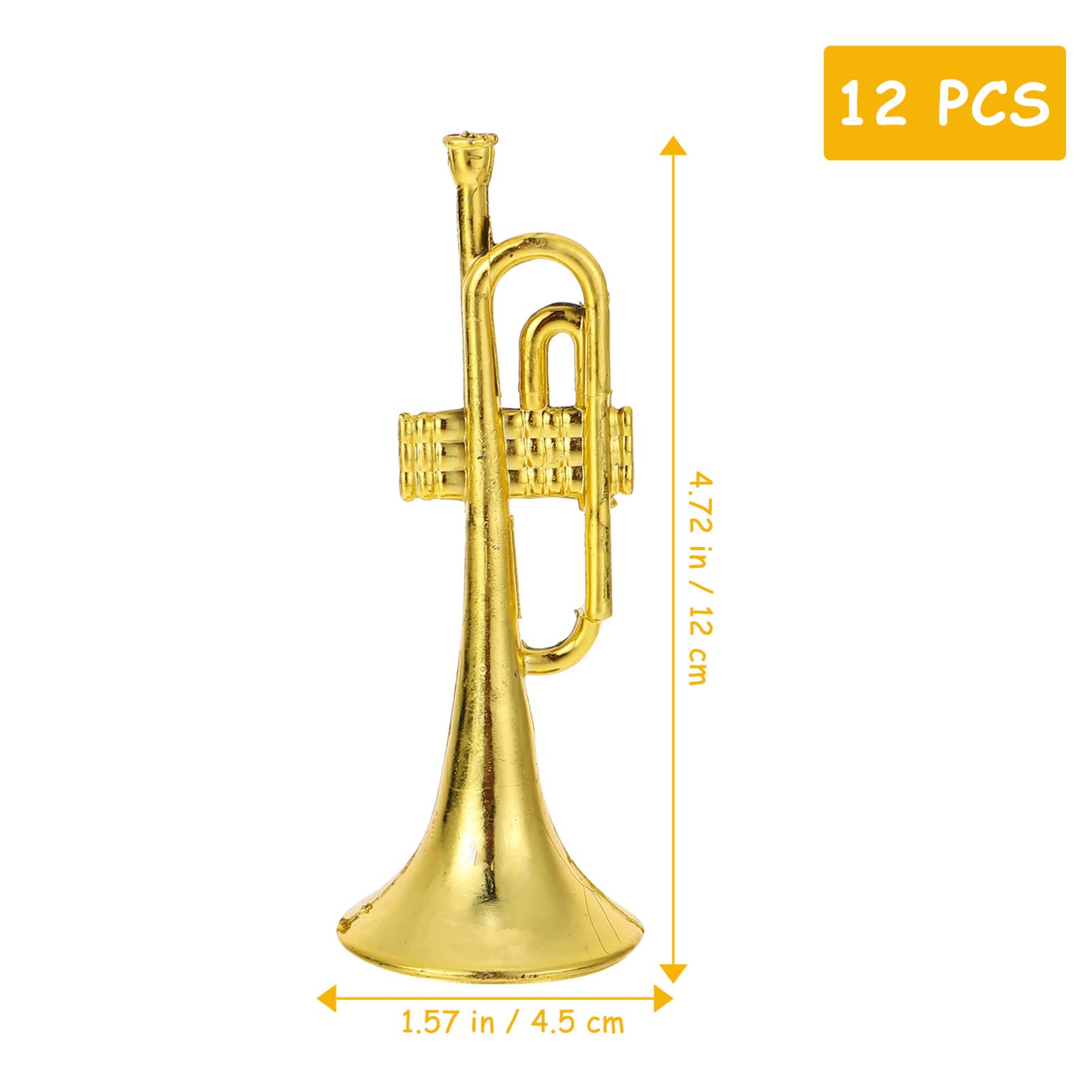 12pcs Golden Trumpet Musical Instruments Mini Plastic Trumpet Models for Christmas Tree Wreath Home Party DIY Hanging Decorations