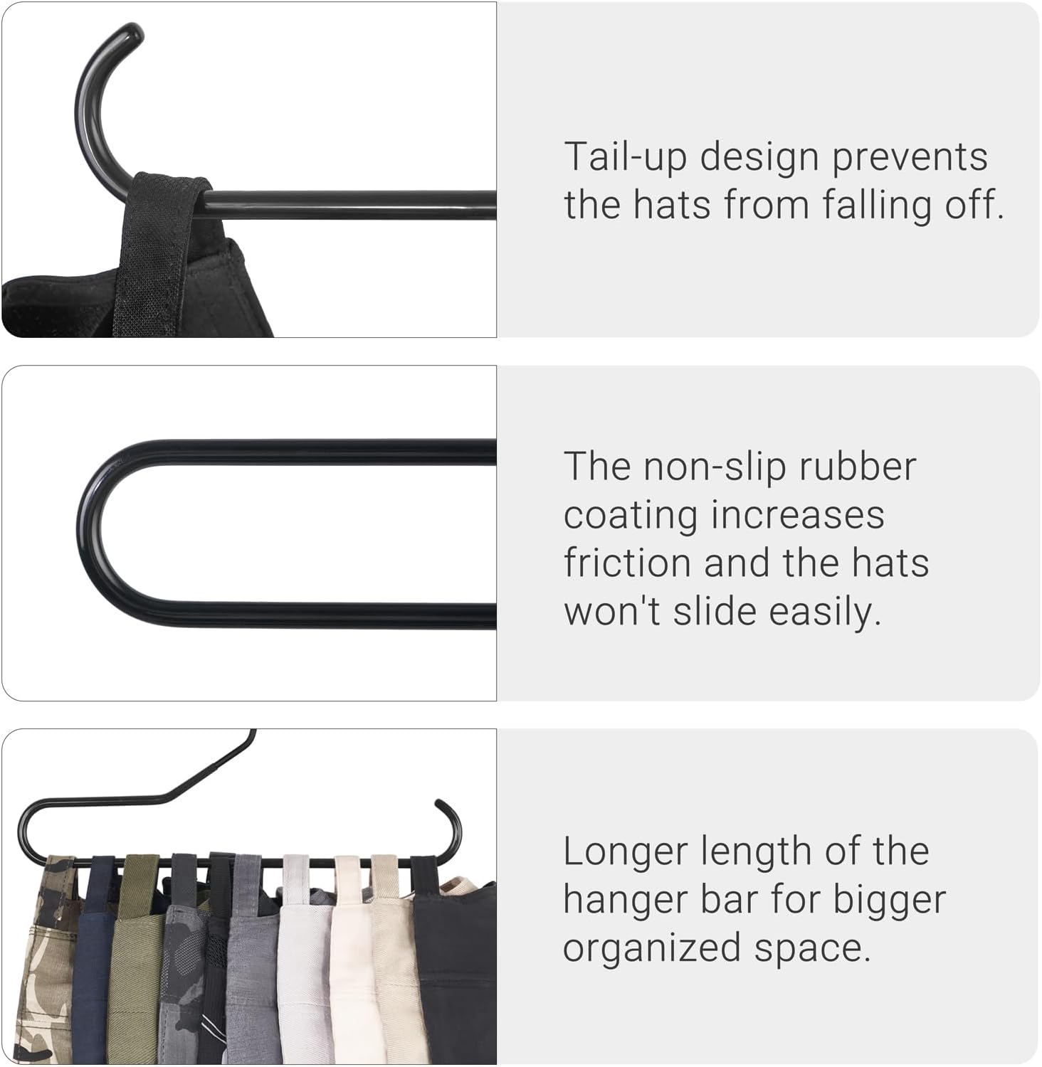 Mkono Hat Organizer - Metal Rack for Baseball Caps | Set of 2 Hangers Holds 20 Caps, Black