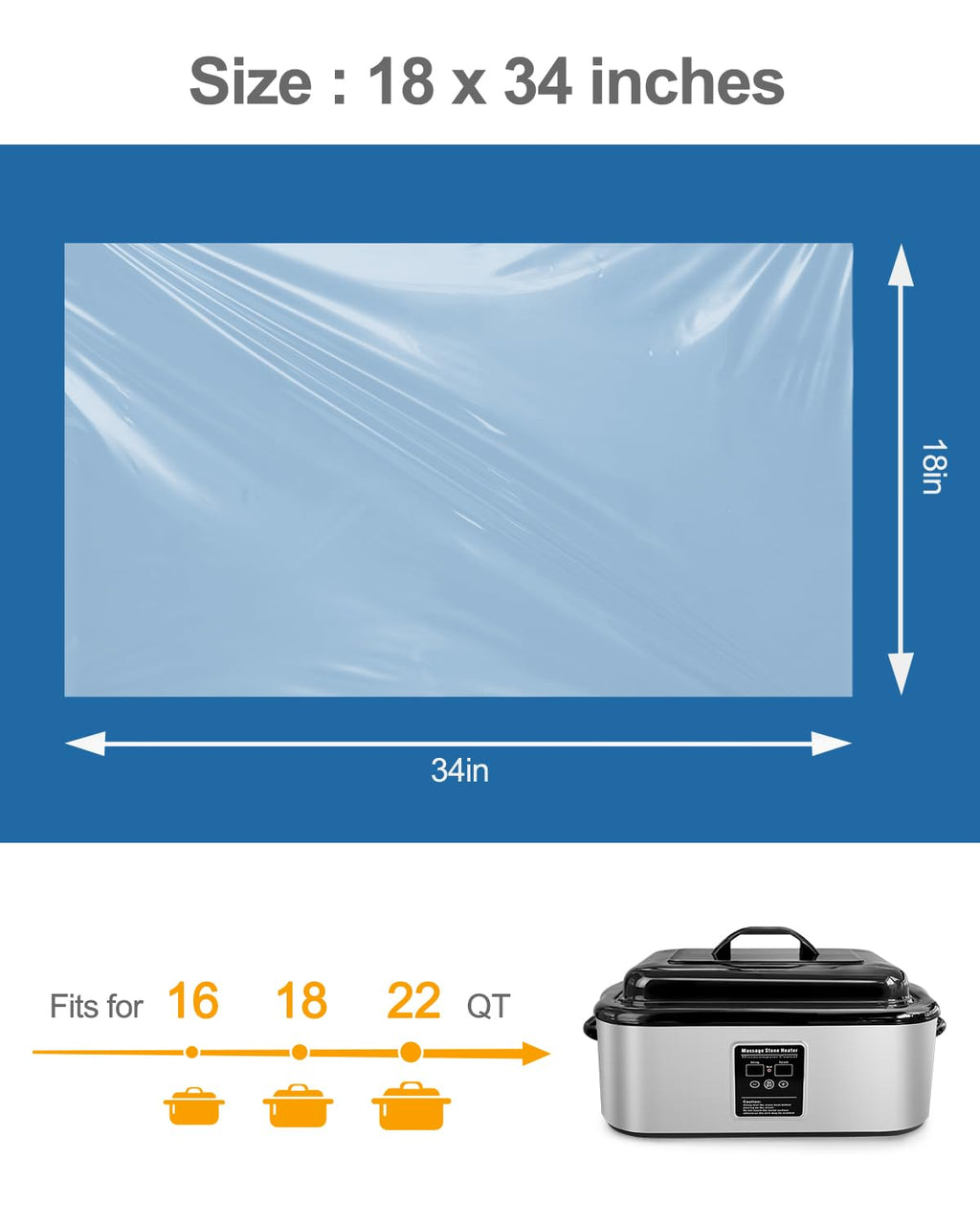 Electric Roaster Liners 12 Count, Disposable Plastic Cooking Bags for 16, 18, 22 Quart Roasters, Size 18 x 34 Inches