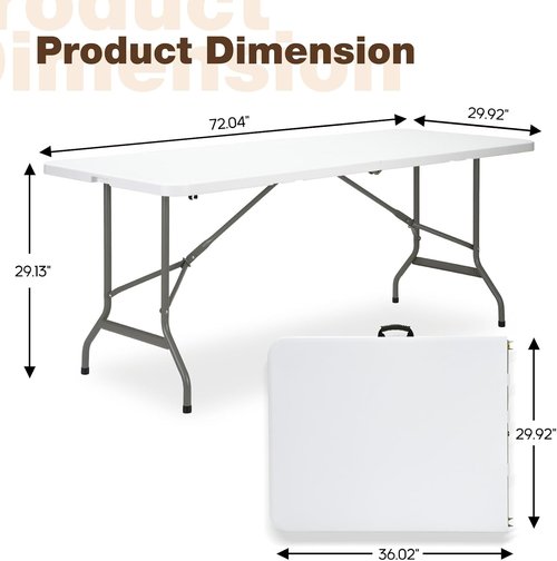 Folding Table - Skiennix 6ft Heavy-Duty Portable Table | 500lbs Capacity, HDPE Top & Steel Legs