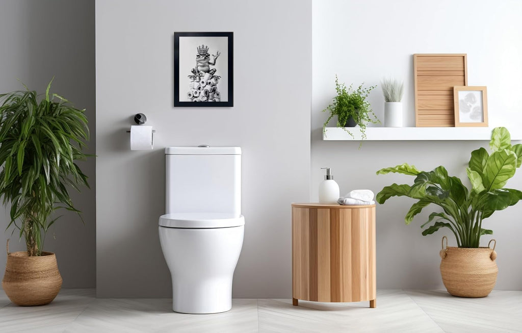 Orvannaatr Bathroom Wall Art - Framed Black and White Frog Decor | Playful Crown Toilet Paper Design