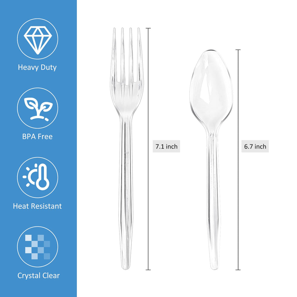 EcoDispose 100 Count Plastic Silverware, Heavy Duty Plastic 50 Forks & 50 Spoons Disposable Utensils Cutlery Set for Party Supplies