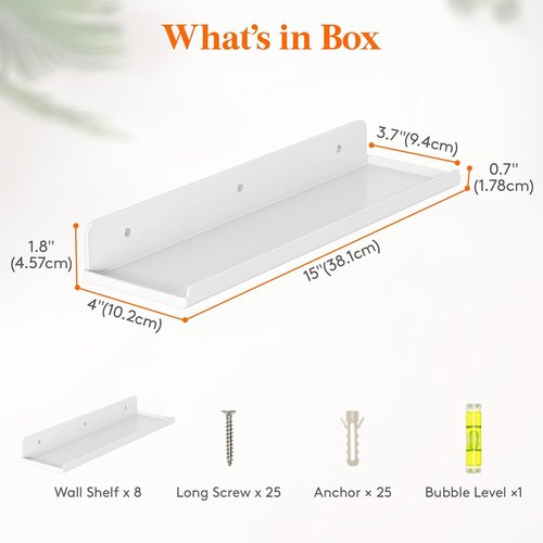 Lifewit Floating Shelves - 15" Acrylic Wall Organizer for Perfume, Makeup & Decor | 8 Pack, White