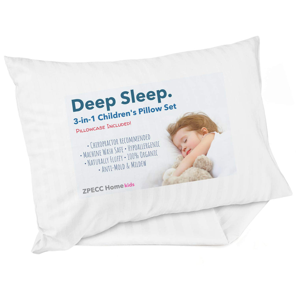 ZPECC Toddler Pillow - Hypoallergenic Organic Cotton 13x18 Kids Pillow with Pillowcase | White Stripe